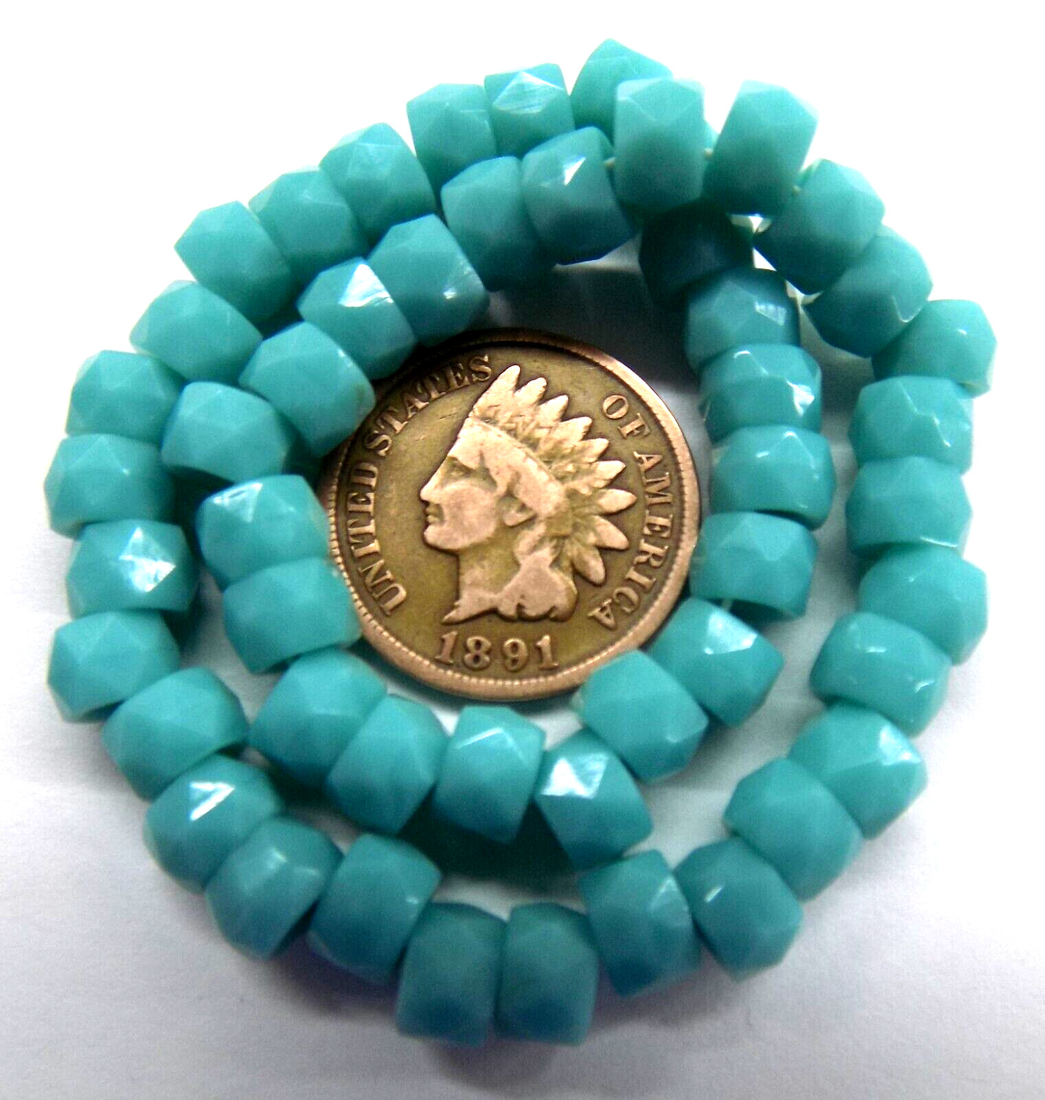 25 Vintage Mini Russian Blue Spacers (Green Turq) African Trade Beads Alaska W10