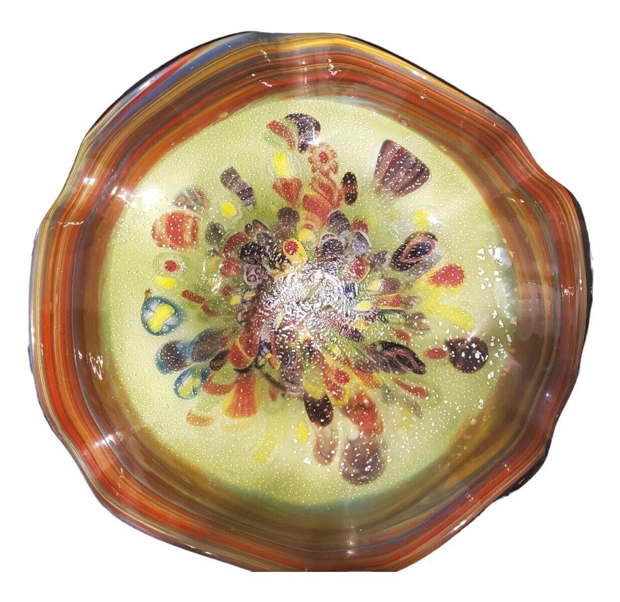 Vintage Mid Century Gorgeous Murano Tutti Frutti Style Bowl-In great Condition