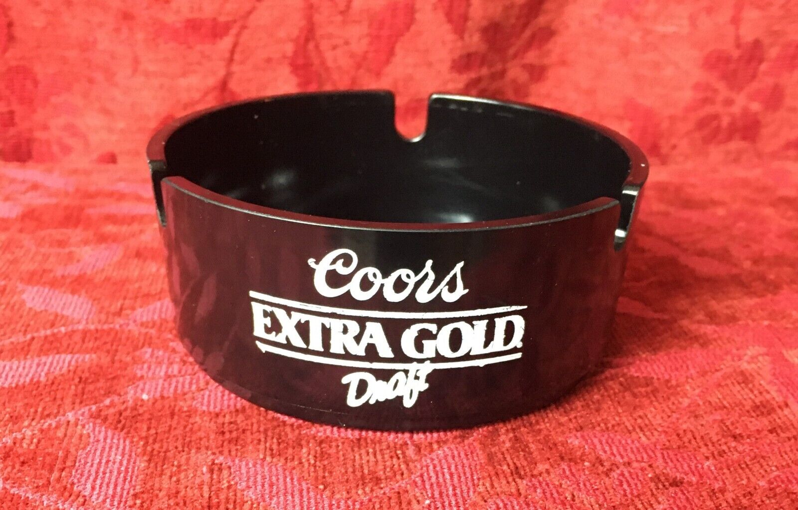 Vintage 80s 90s COORS Extra Gold Draft Beer Ashtray Round Black Bar Advertising