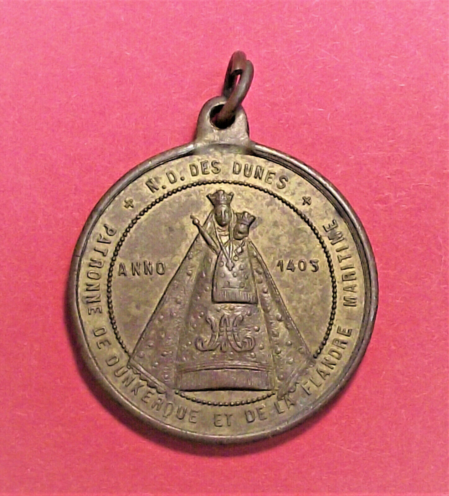 Notre Dame des Dunes Antique Catholic Medal (LOT C04) 1893 Dunkerque France