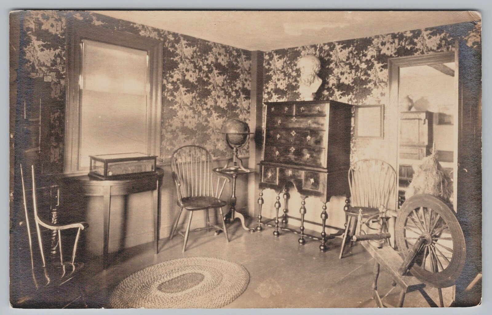 Postcard RPPC, The Study Room, Orchard House, A Bust Of Socrates, Concord MA