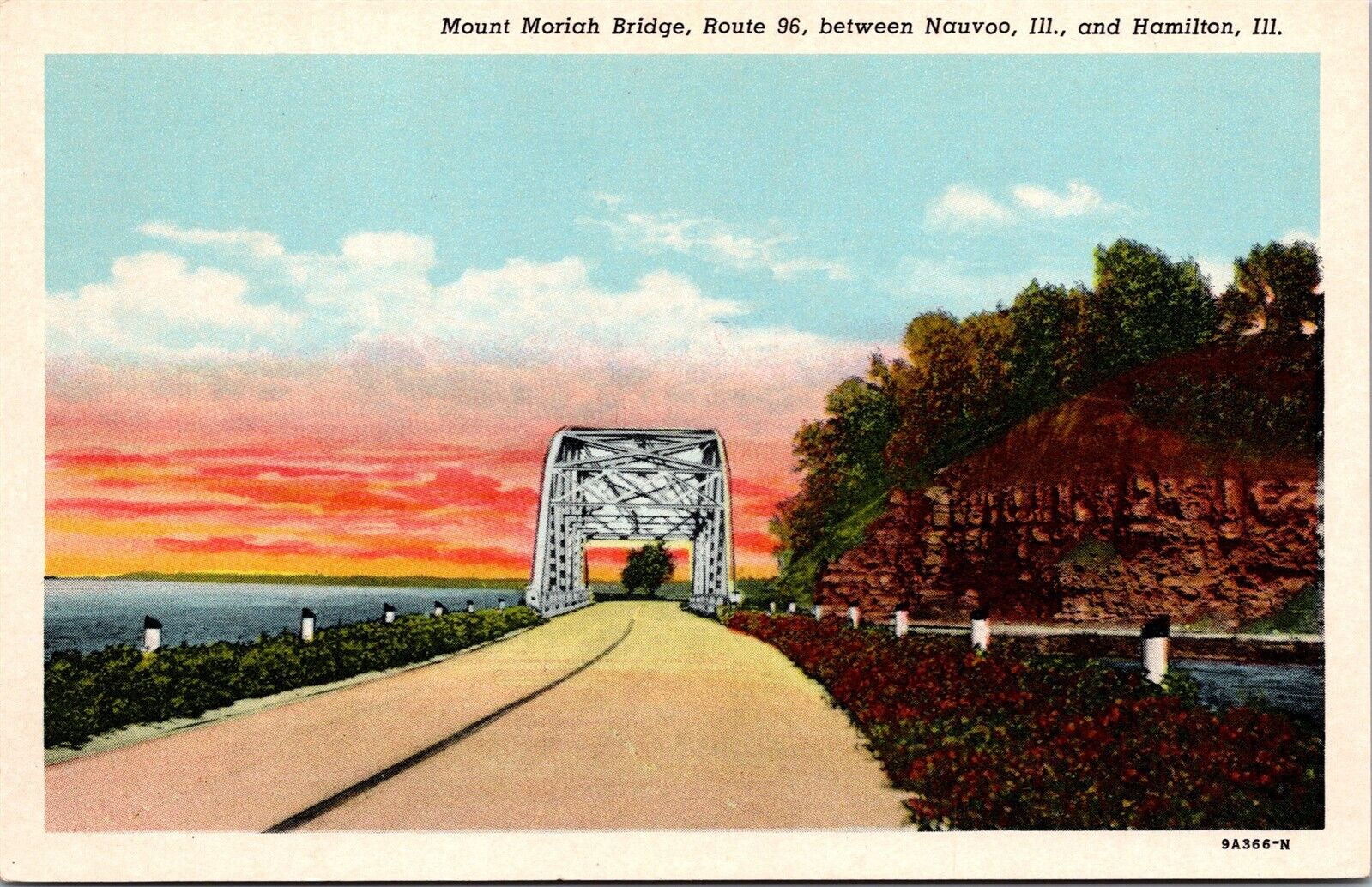 Vtg Mount Moriah Bridge between Nauvoo & Hamilton Illinois IL 1930s Postcard