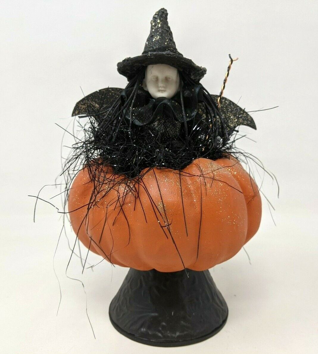 2013 Irene Gates Handmade Halloween Winged Witch Pumpkin Folk Art Sculpture KP21