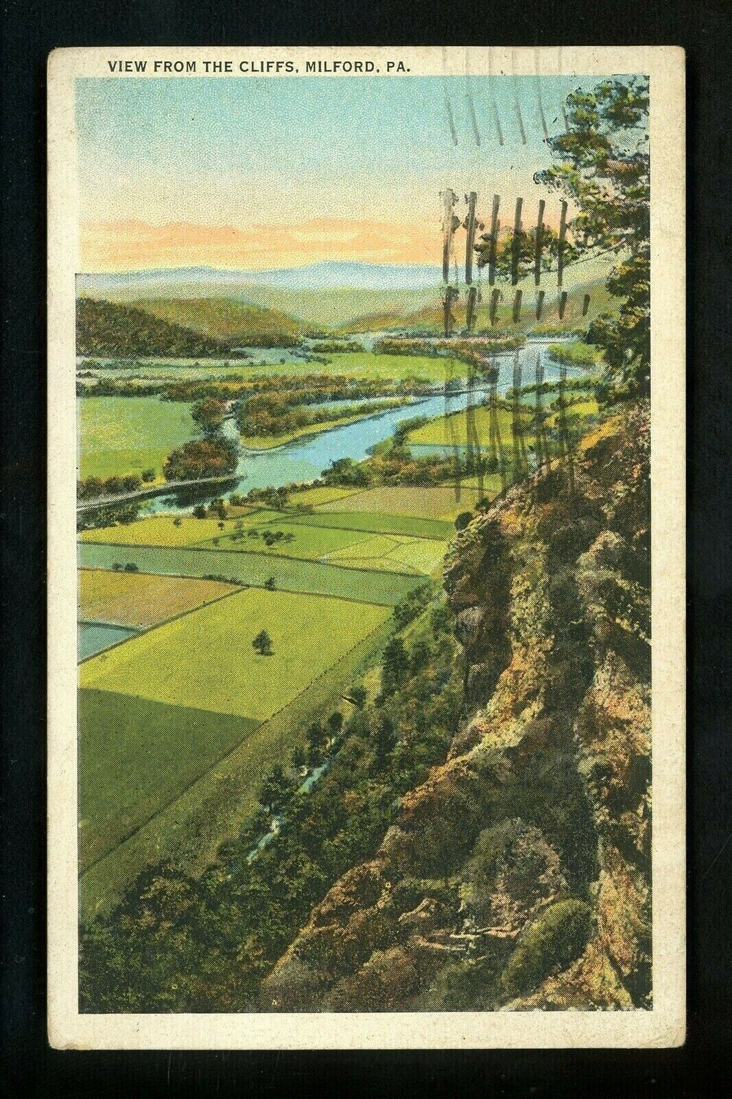 Pennsylvania PA postcard Milford, View from the Cliffs Vintage 1937
