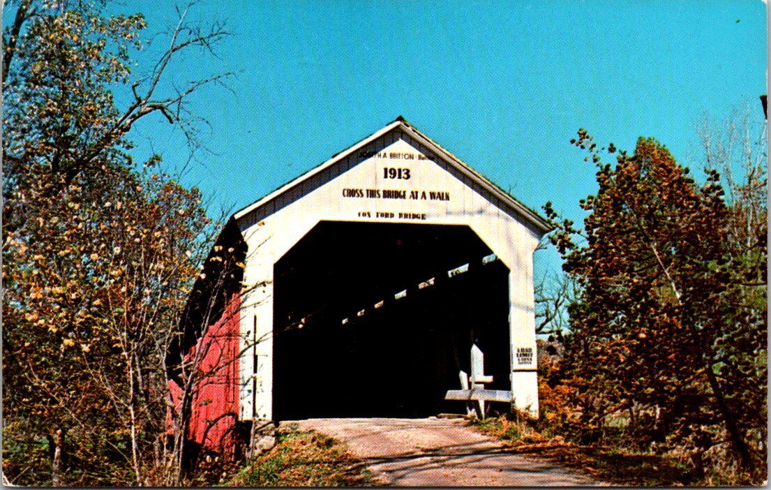 Cox Ford Covered Bridge Sugar Creek Indiana Nat Register Chrome Koppel Postcard 