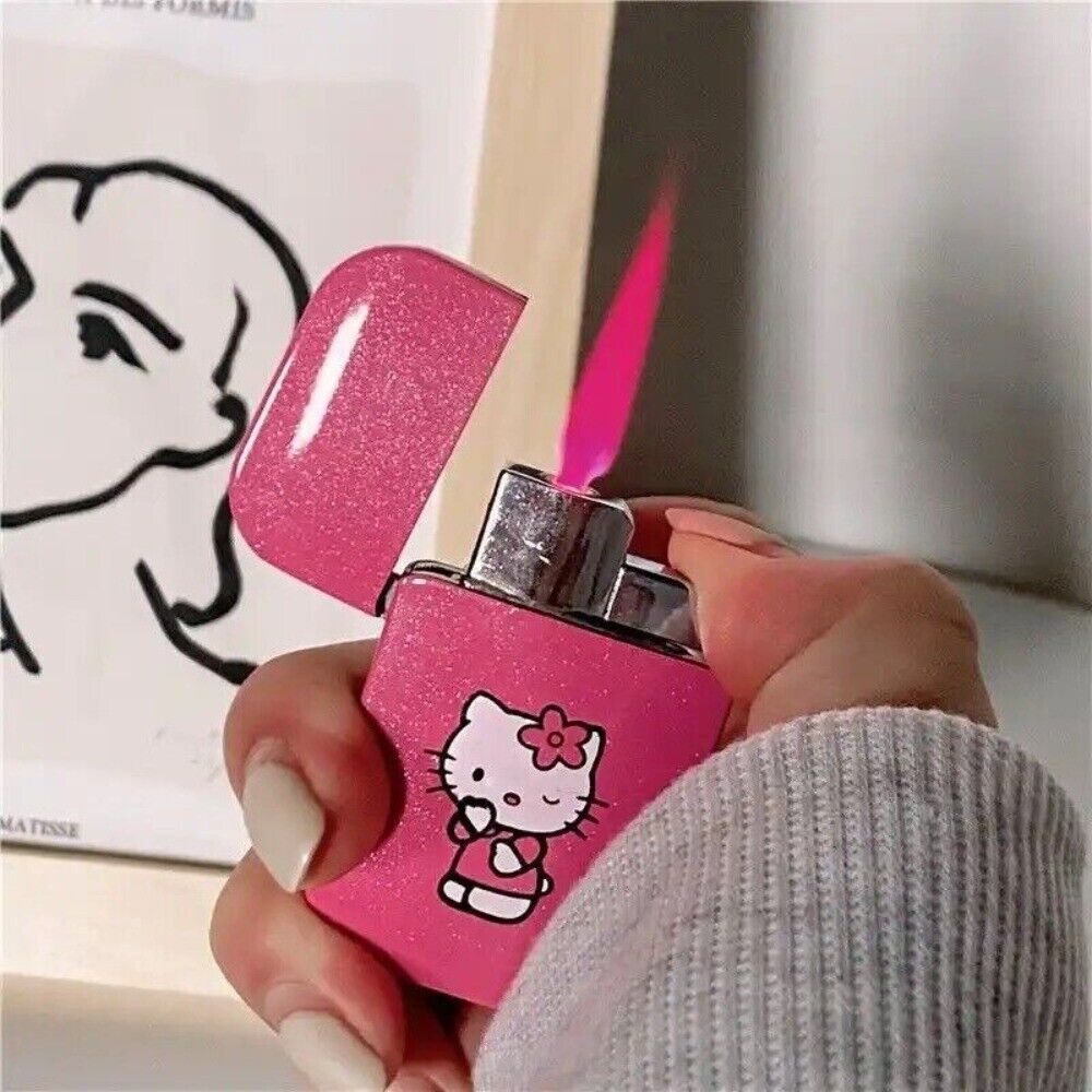 Pink Glitter Pink Cat Flame Pocket Lighter Refillable Lighter Cute Lighters USA