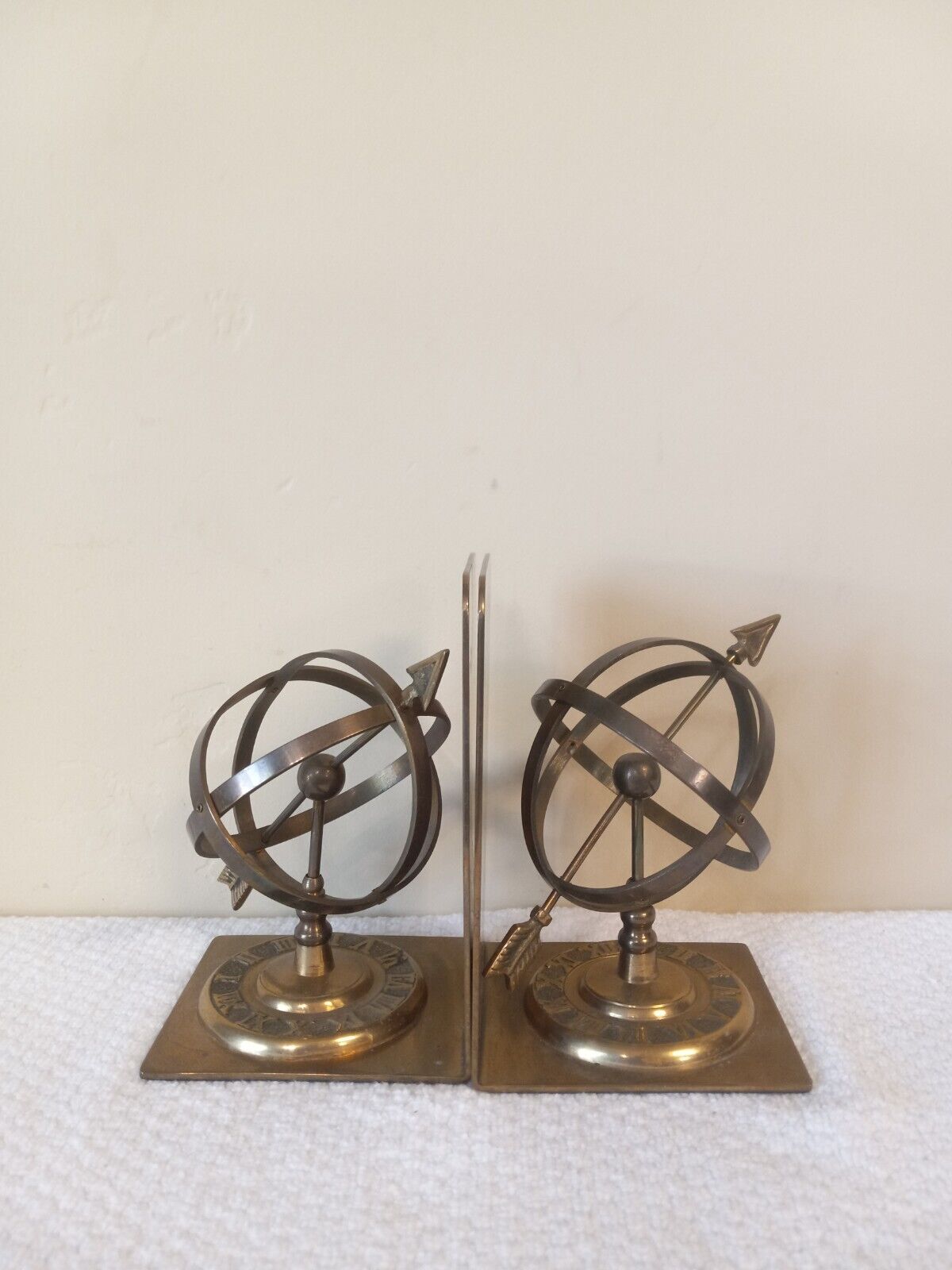 Vintage Solid Brass Armillary Sphere Sundial Bookends
