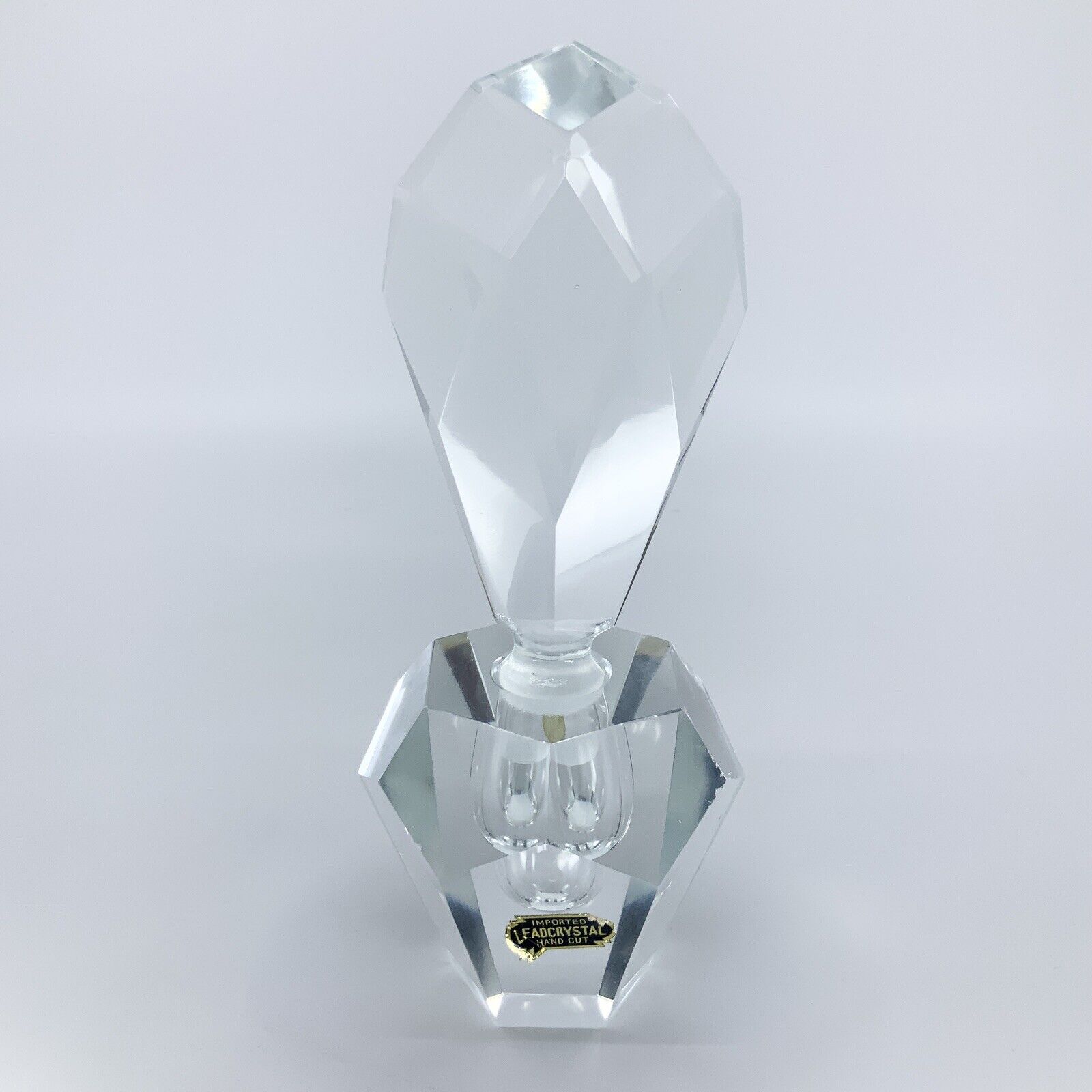 Vintage Art Deco Imported Clear Lead Crystal Hand Cut Perfume Bottle 6.75\