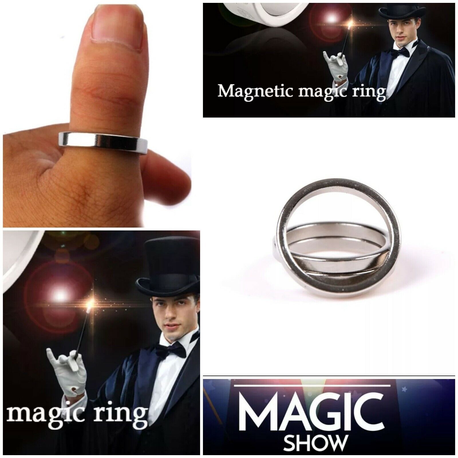 Magicians Magnetic Ring Magic Trick Prop Illusion T8