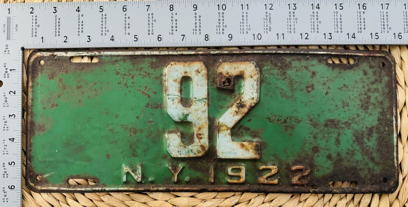 1922 New York License Plate 92 ALPCA Garage Decor Low Number Official 1XH