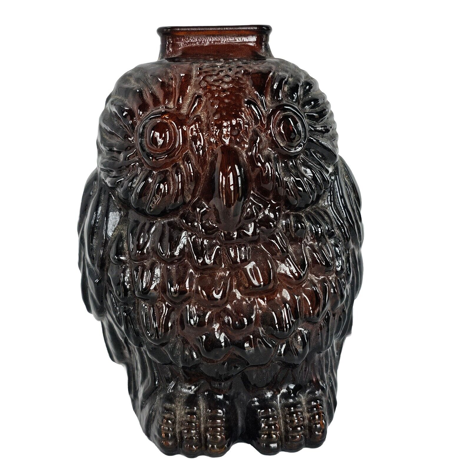 Vintage Glass Owl Bank Wise Old Owl Brown Glass 