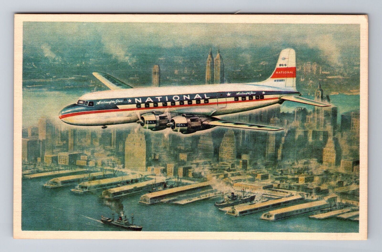 National Air Red Carpet Service, Plane, Transportation Antique Vintage Postcard