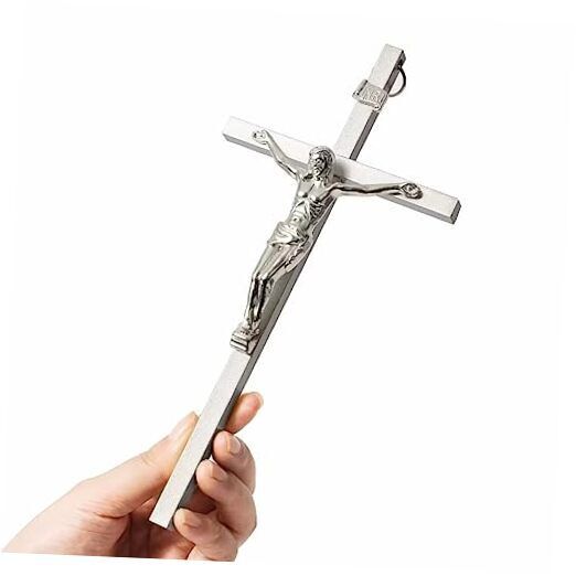 Crucifix Wall Cross | Metal Slender Catholic Crosses | Cross Wall Décor Silver