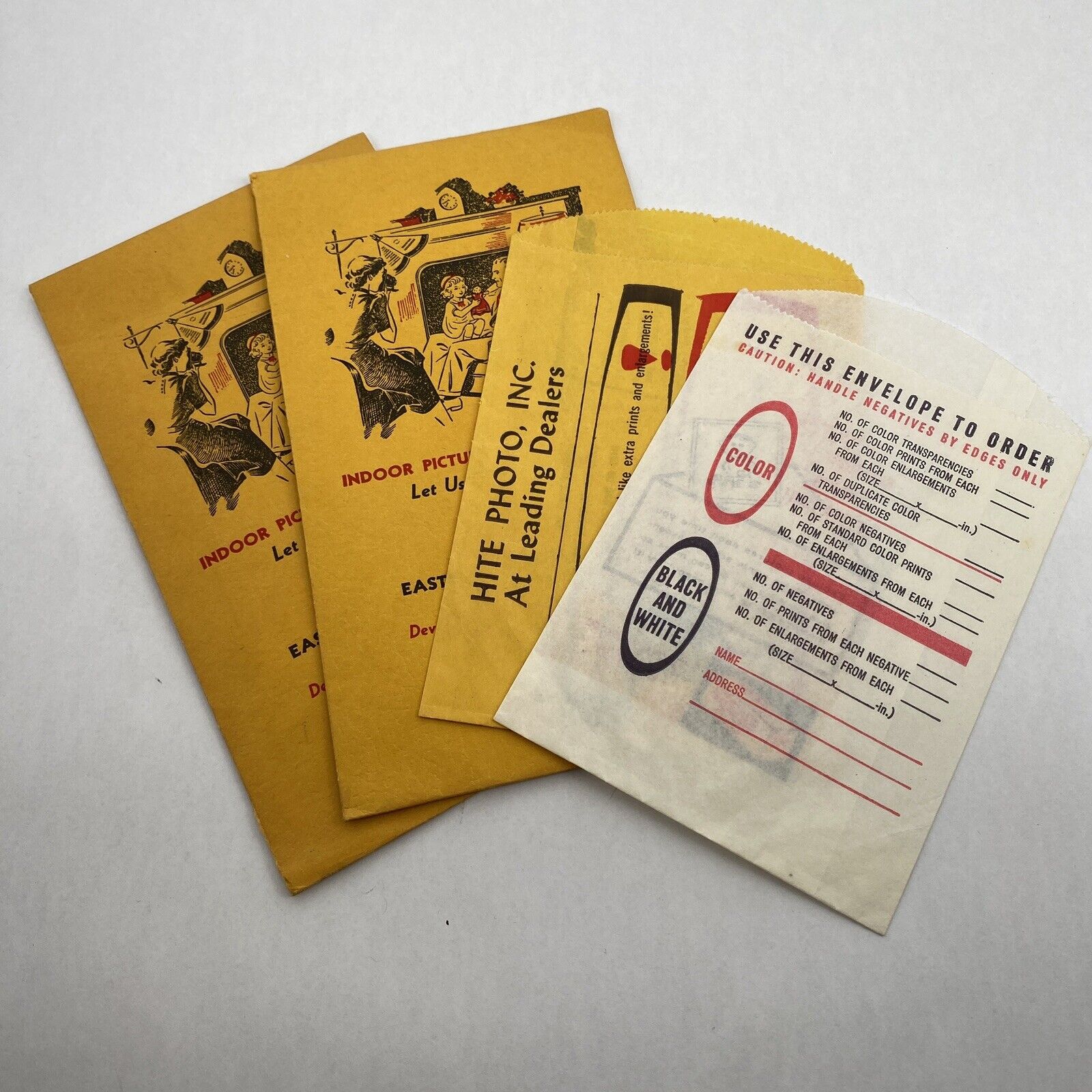 Lot Of 4 Vintage Photo & Film Envelopes Kodak Detroit Michigan 1950s