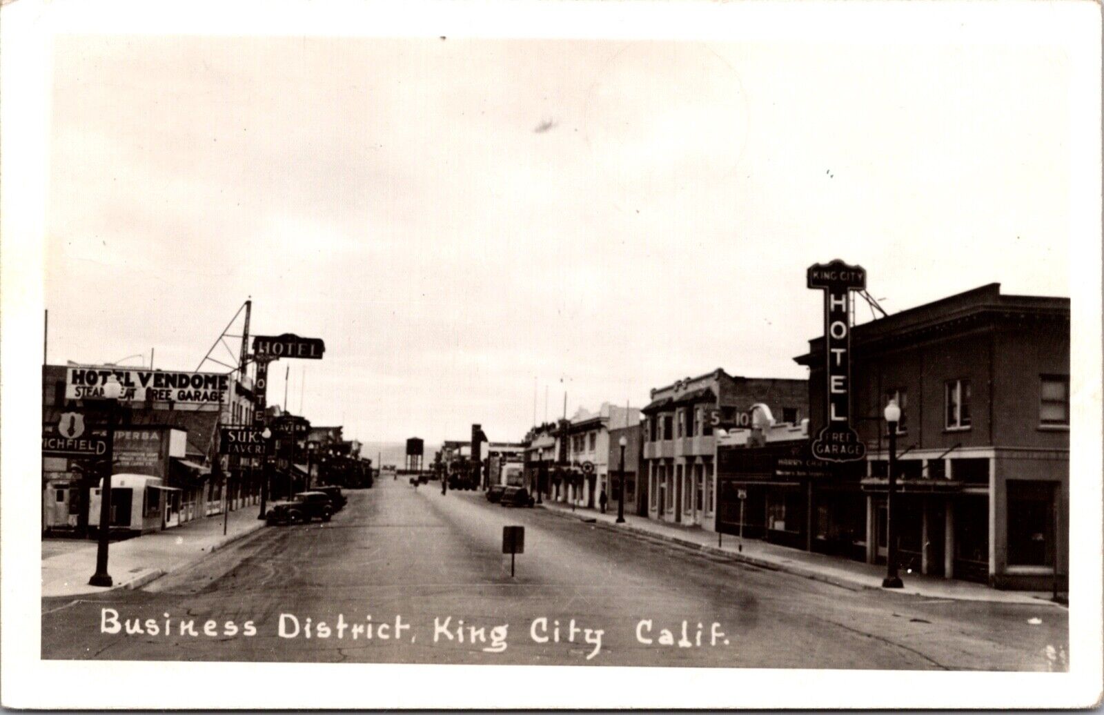 1951 Real Photo Postcard Business District Street Scene in King City, California
