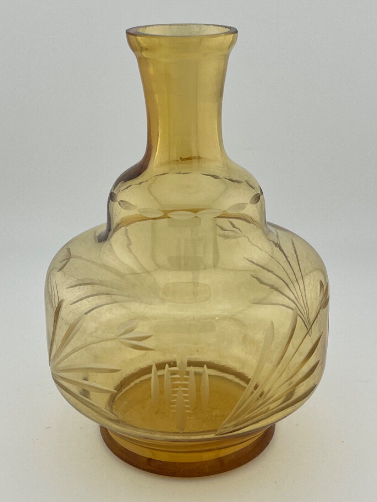Vintage Amber Etched Cut Glass Decanter