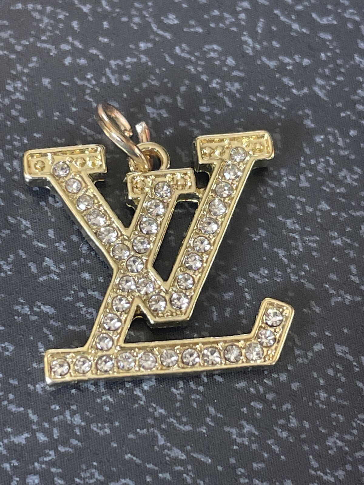 LV Louis Vuitton Zipper Pull Gold 17mm Designer Button  Crystal Rhinestone