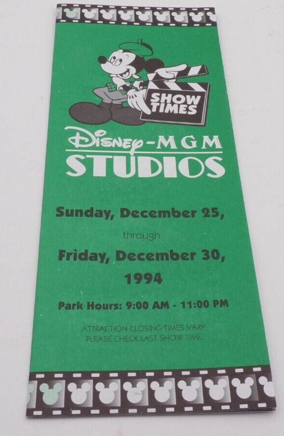 Vintage Disney MGM Studios Show Times December 25-30 1994 Howie Mandel