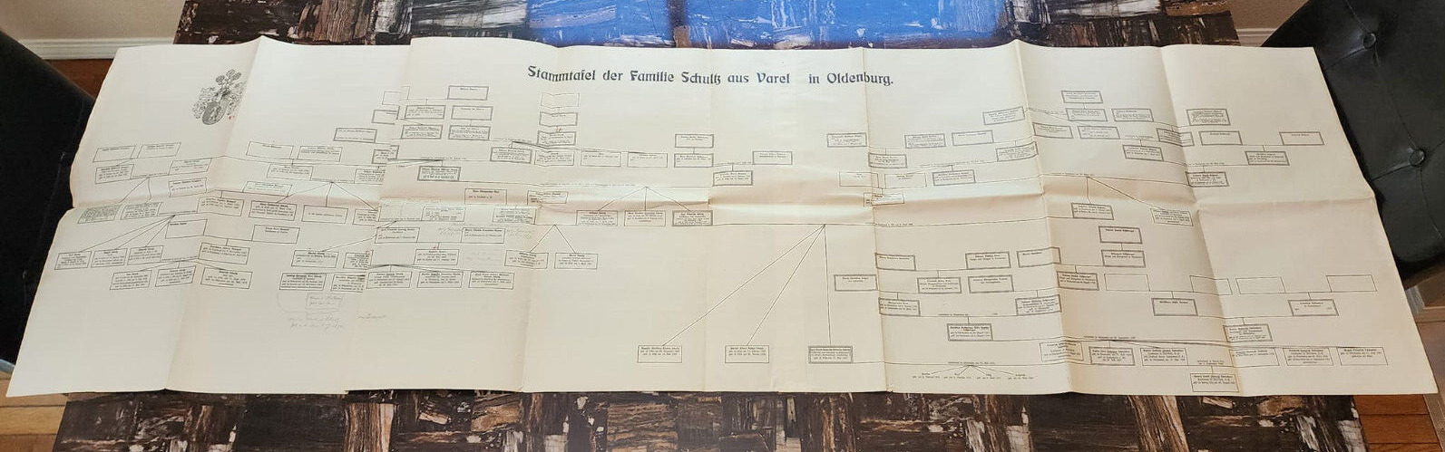 German WW1 WW2 era Family Tree poster paper heritage ancestry genealogy document