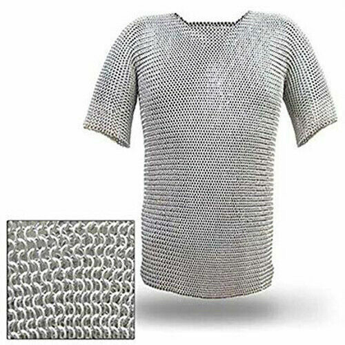 MEDIEVAL CHAINMAIL MILD STEEL BUTTED SHIRT, XXL SIZE and WHITE ZINC FINISH