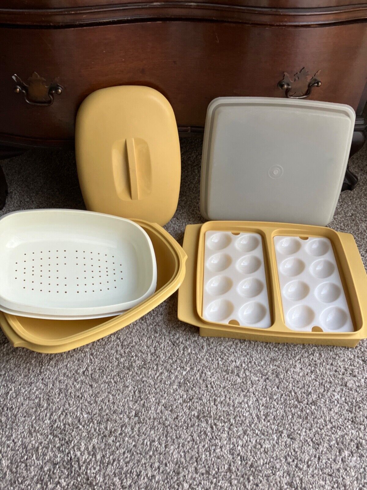 Vintage Tupperware Harvest Gold Egg Holder and Steamer Lot