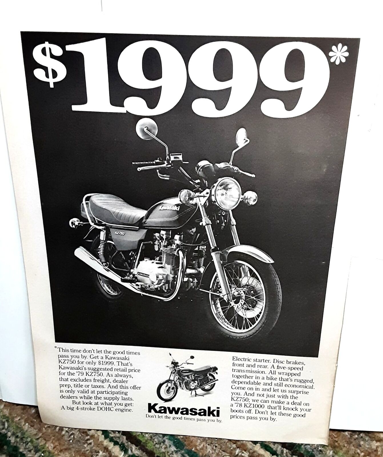 1979 Kawasaki KZ750 Motorcycle Original Print Ad