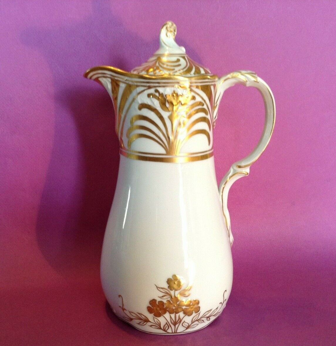 Ahrenfeldt Saxe Chocolate Pot Teapot - White With Raised Gold Accents - Austria