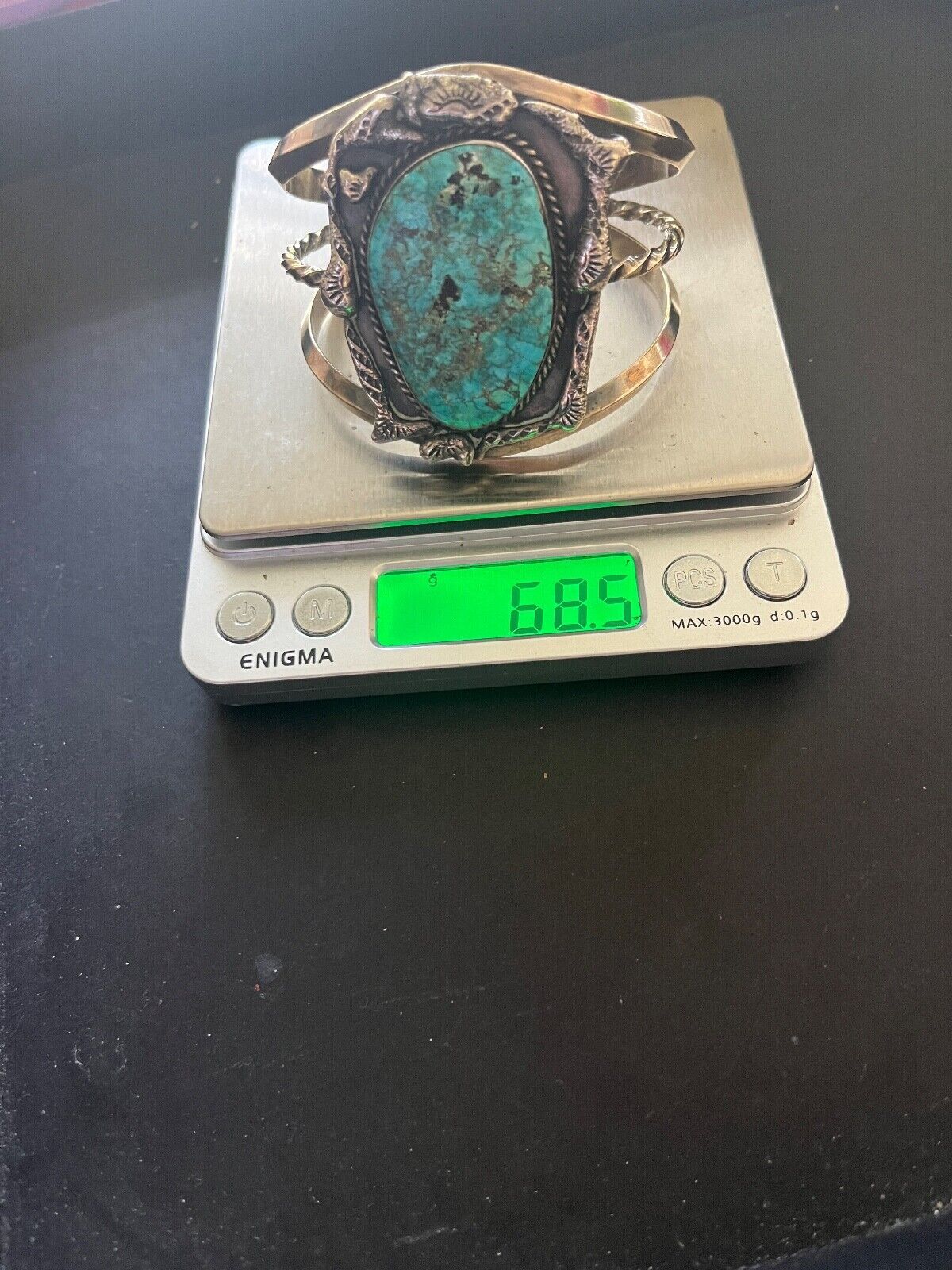 OLD Morenci Turquoise Native American Indian Silver Bracelet 68.5GRAMS