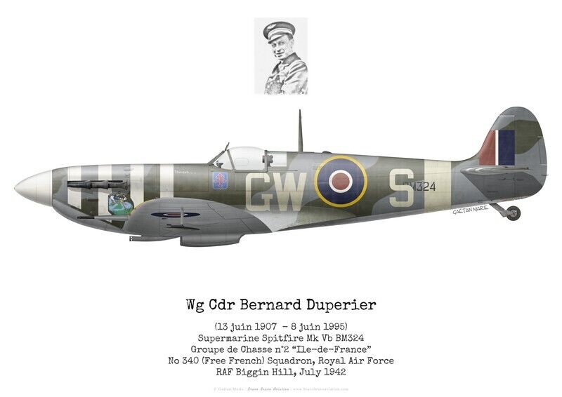 Spitfire Mk Vb, Bernard Duperier, FAFL, Royal Air Force (by G. Marie) Print