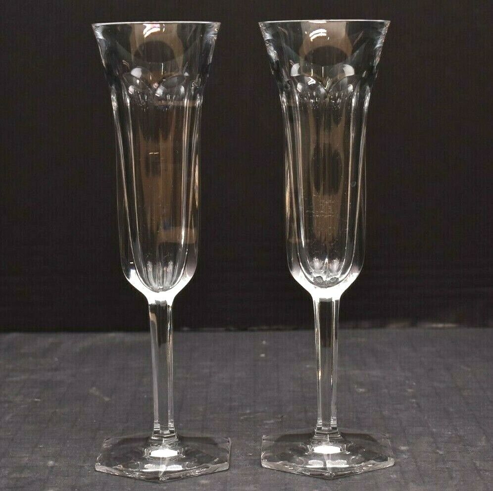 SET 2 BACCARAT CRYSTAL MALMAISON Champagne Glass Toasting Flute Stems Pair VTG..