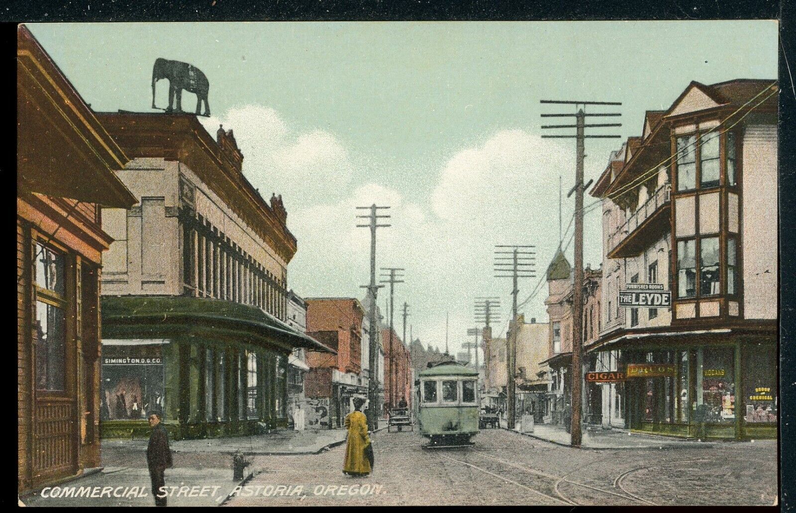 Early Astoria Oregon Commercial Street Streetcar Historic Vintage Postcard