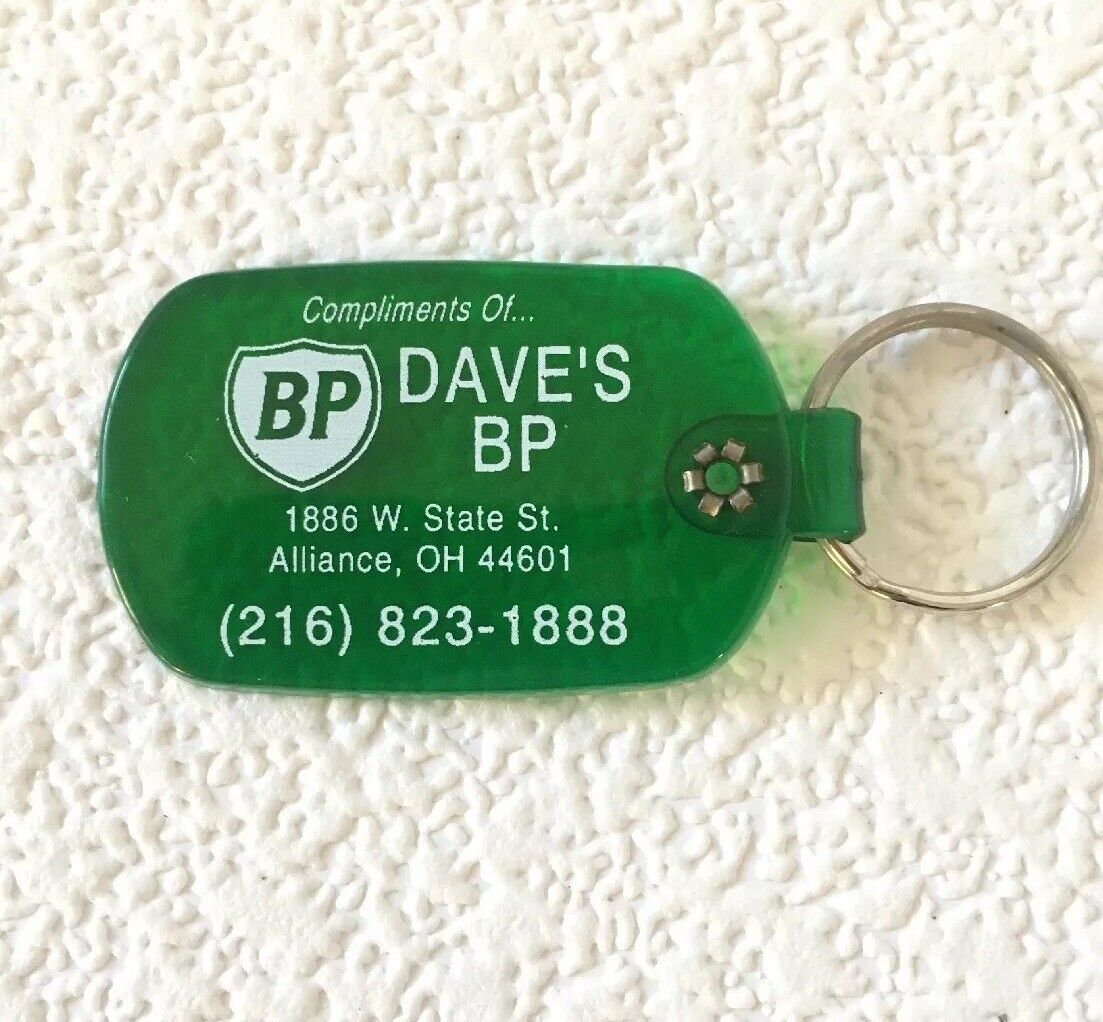 Vintage Keychain DAVE’S BP Key Fob Ring ALLIANCE, OHIO Oil Gas Station