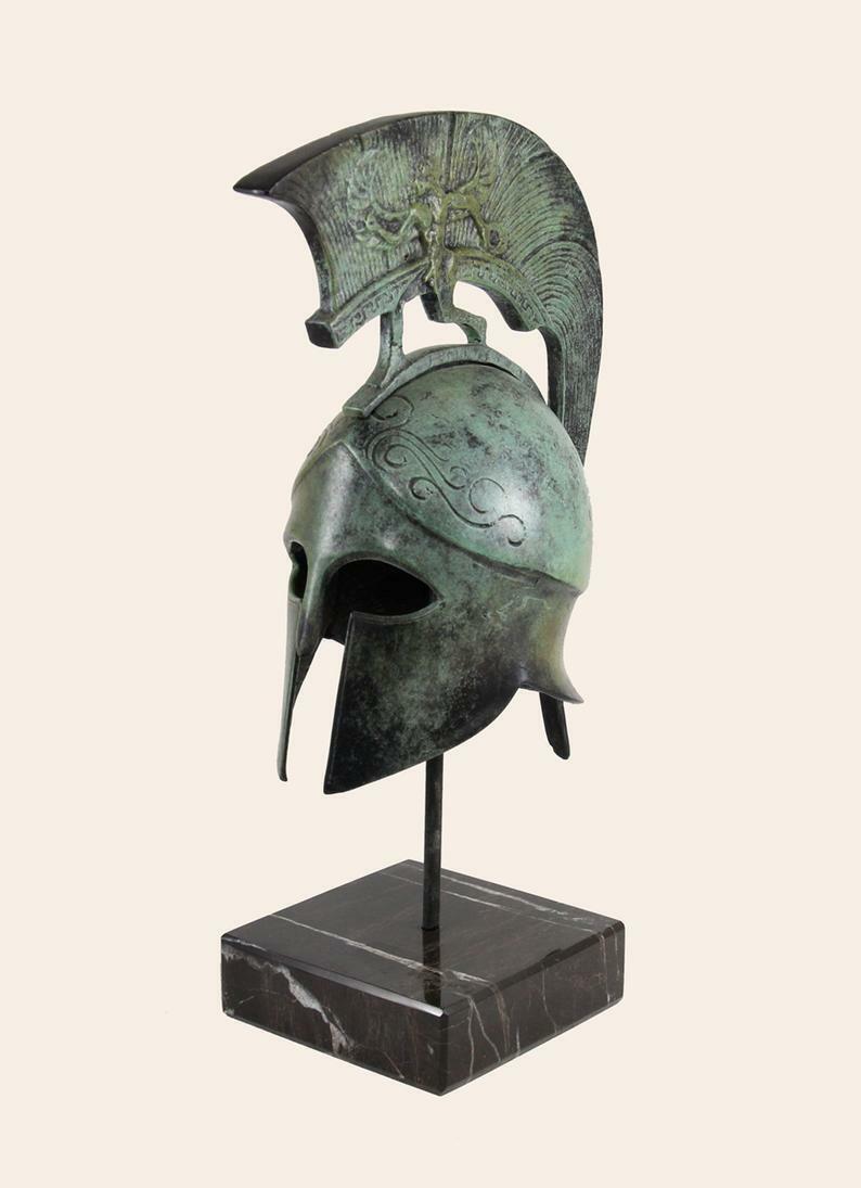 Ancient Greek Spartan Helmet Handmade Bronze Anthemion Gorgonion Crest Sculpture