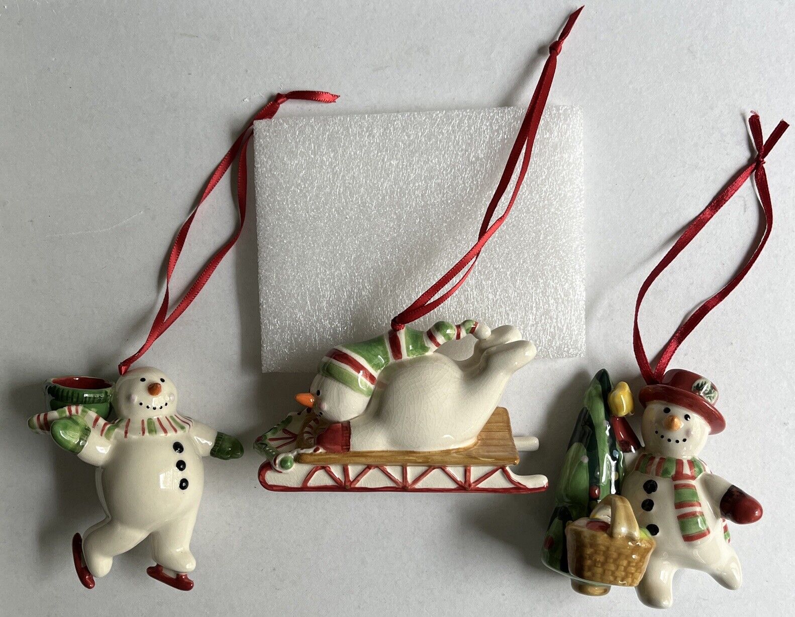 Set Of 3 Rare Vintage Longaberger Ceramic Snowman Ornaments
