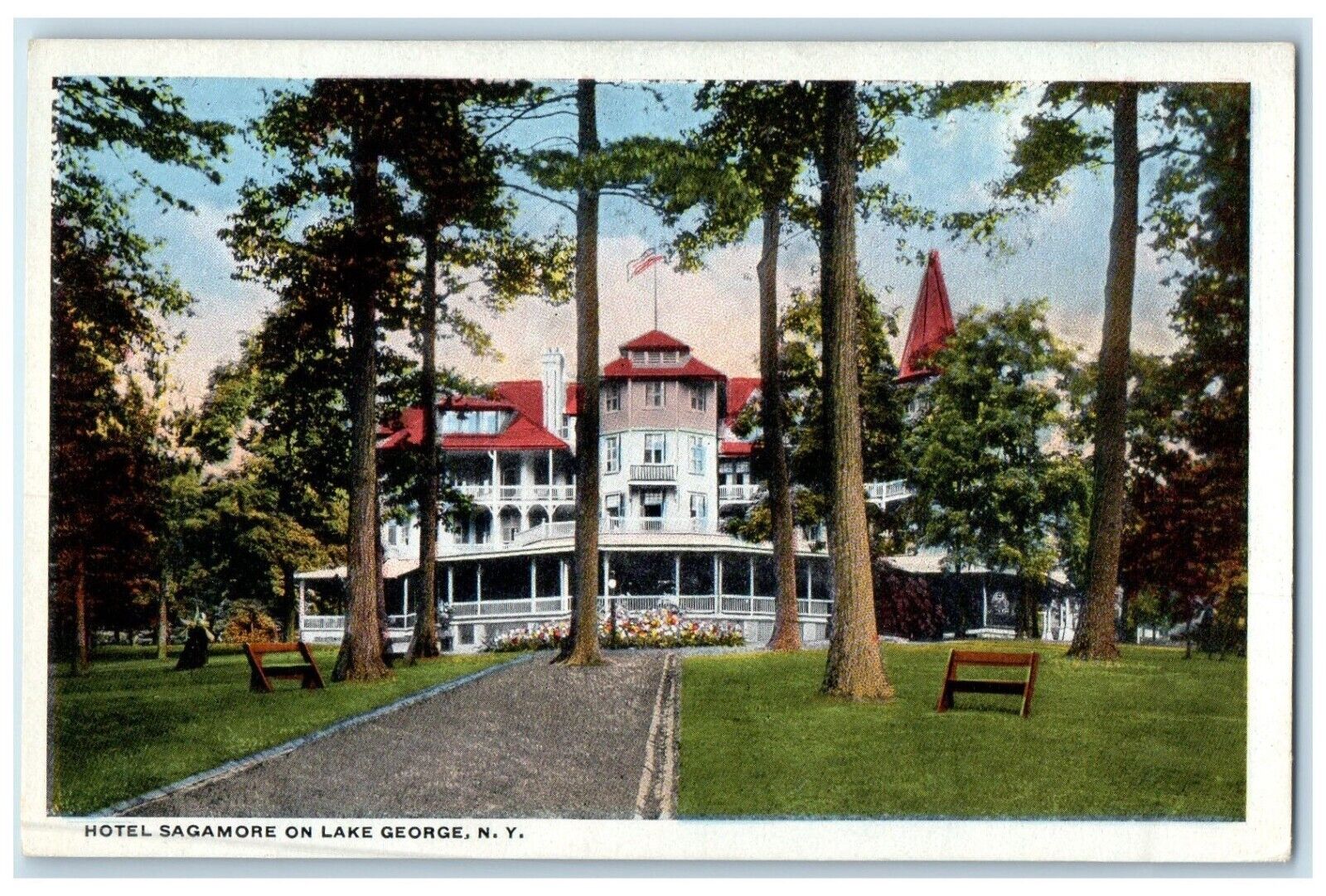 c1930's Hotel Sagamore Building Lake George New York NY Vintage Postcard