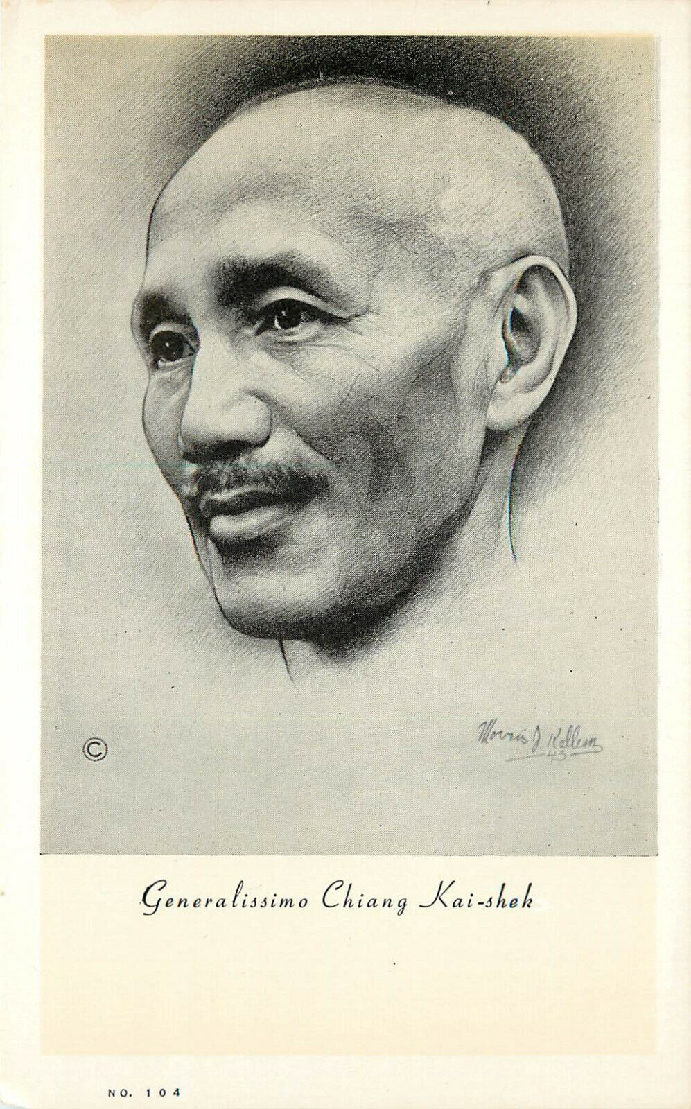 Postcard Potrait of Chiang Kai-Shek Signed Artist Morris Kellum 蒋介石 China Taiwan