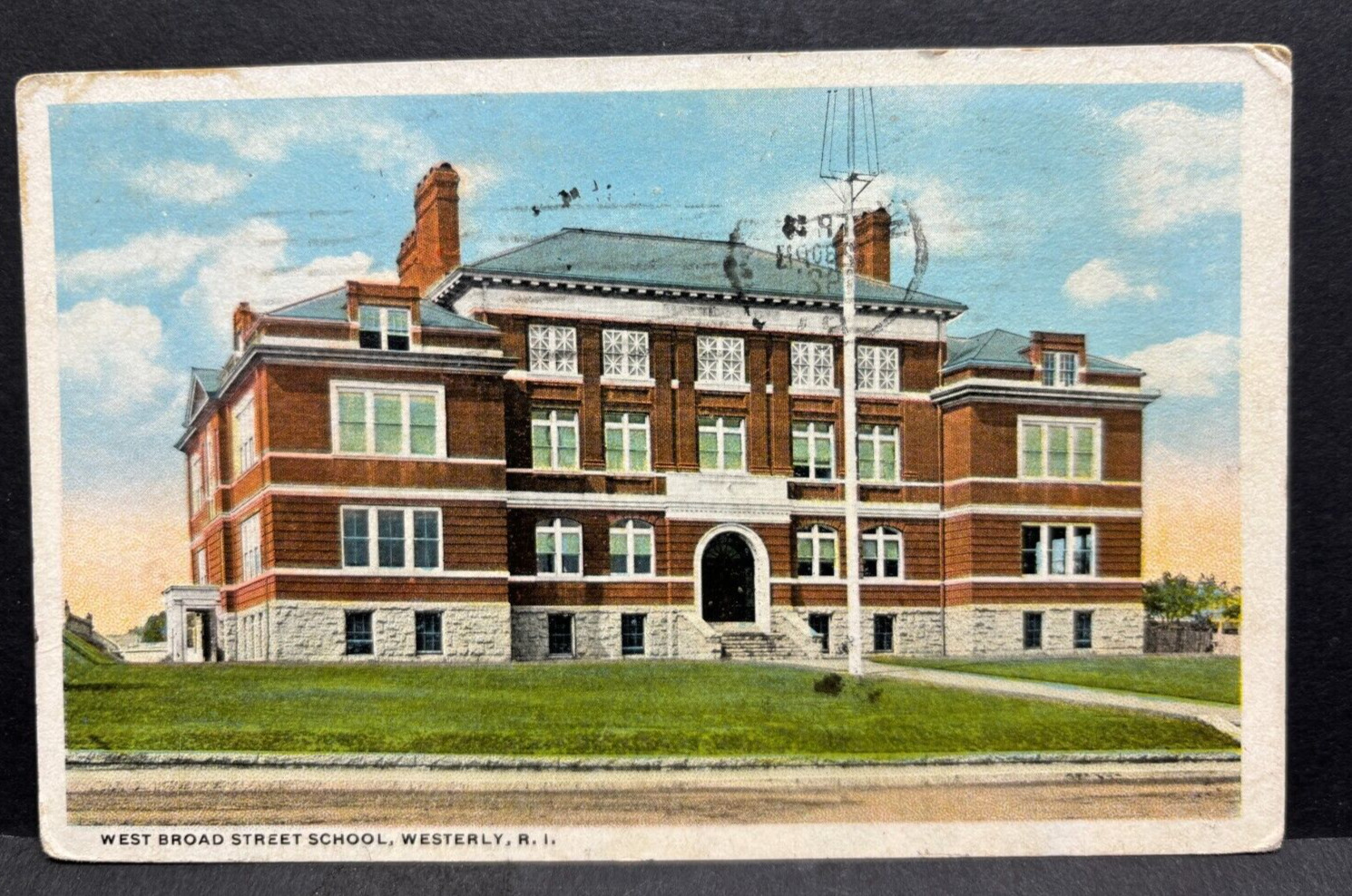 Postcard West Broad Street School Westerly R.I.  1921