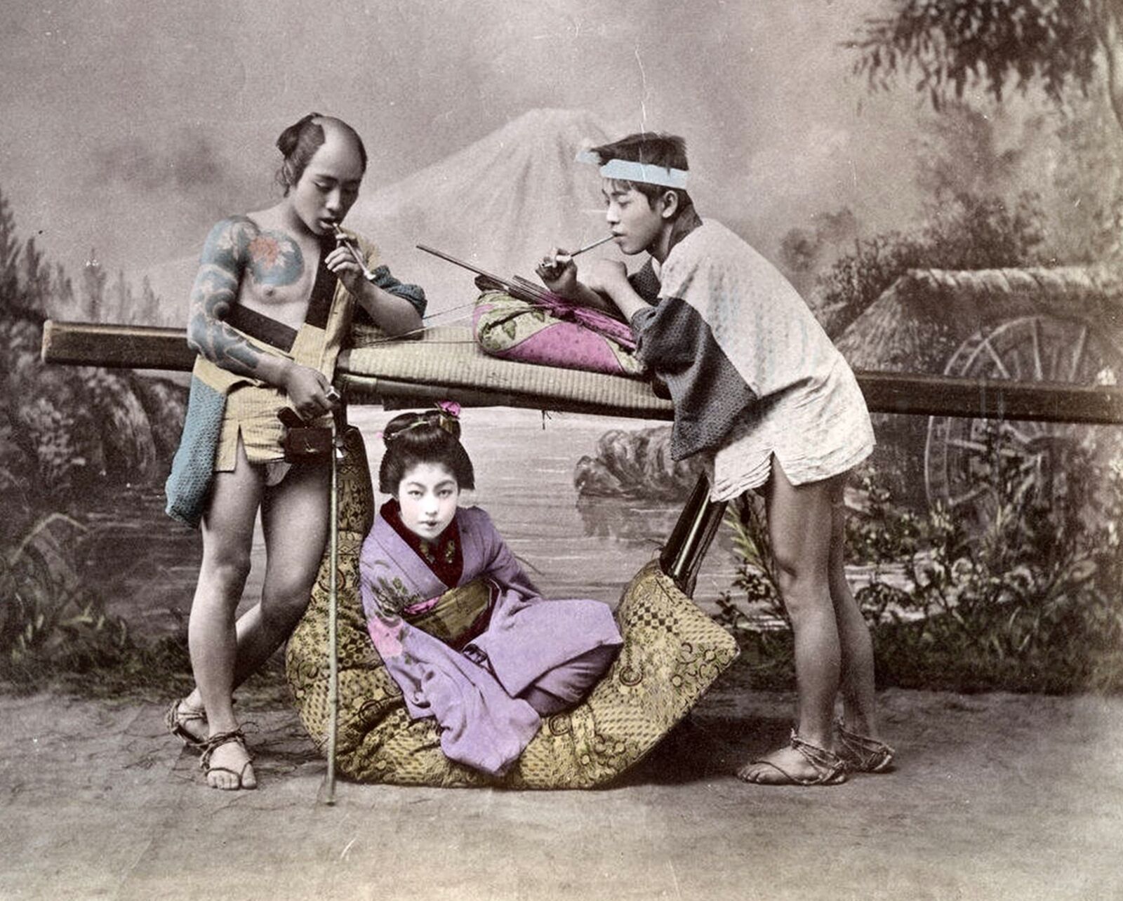 1880s JAPAN Girl in KAGO Photo  (222-D) 
