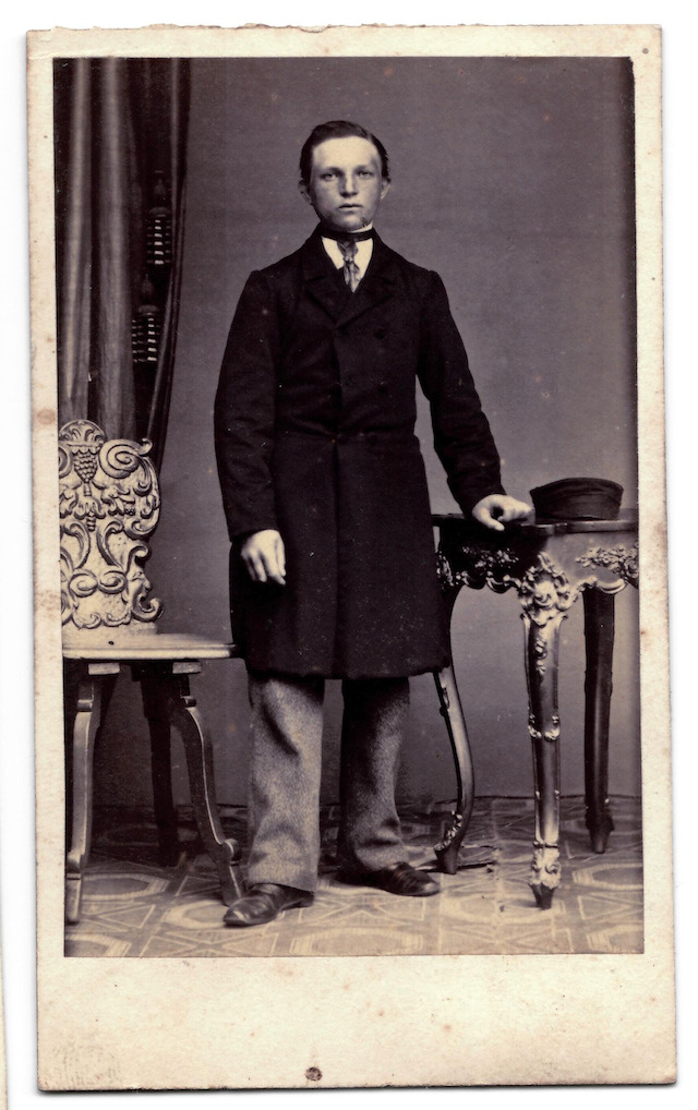 1880s 1890s Young Man In Coat with Rococo Furniture French Cabinet Card Antique