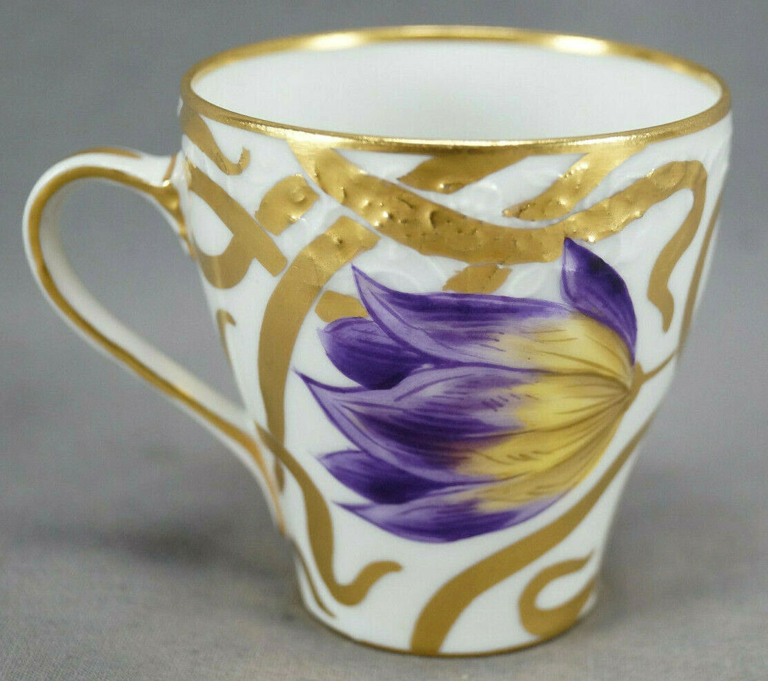 Charles Ahrenfeldt Crown Saxe Hand Painted Purple & Orange Tulips & Gold Cup B