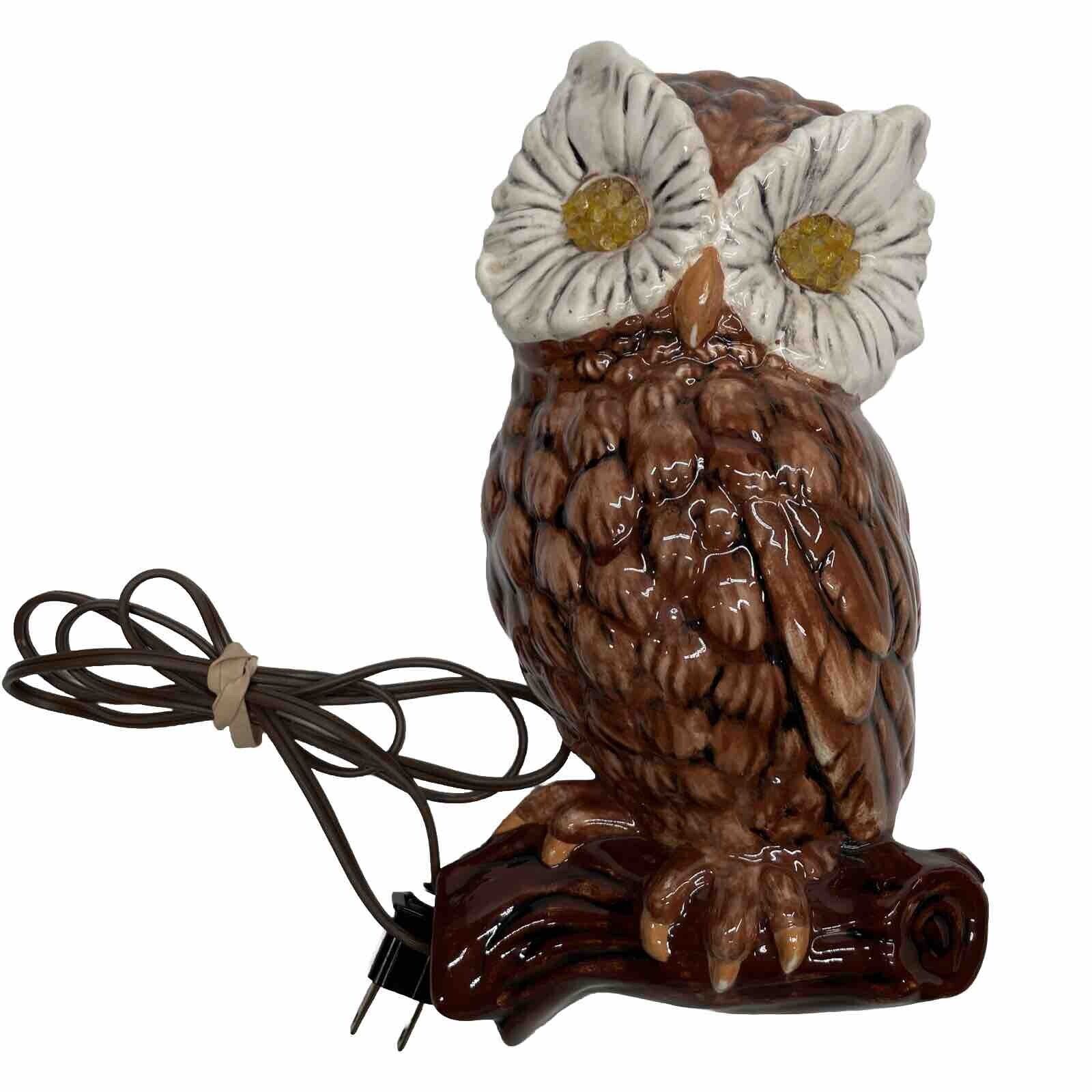 Vintage Owl Lamp Light 1970’s Ceramic Hand Painted Wall Hanging Pottery Handmade