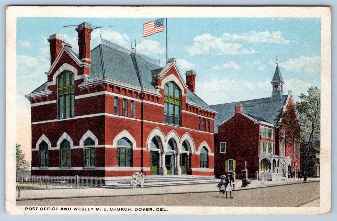 1919 DOVER DELAWARE POST OFFICE WESLEY M E CHURCH POSTCARD TO MAYHEW MILFORD DE