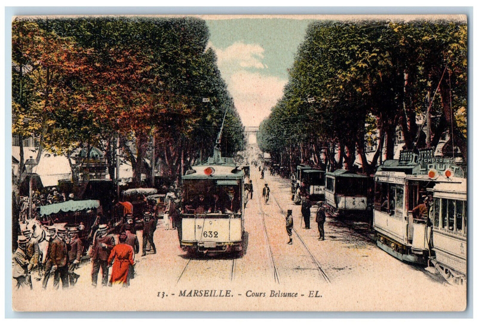 Marseille Bouches-du-Rhône France Postcard Cours Belsunce Trolley Car c1910