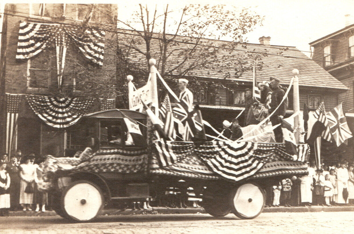 WWI Patriotic Soldiers Sailors Flag Parade Rppc Real Photo Postcard