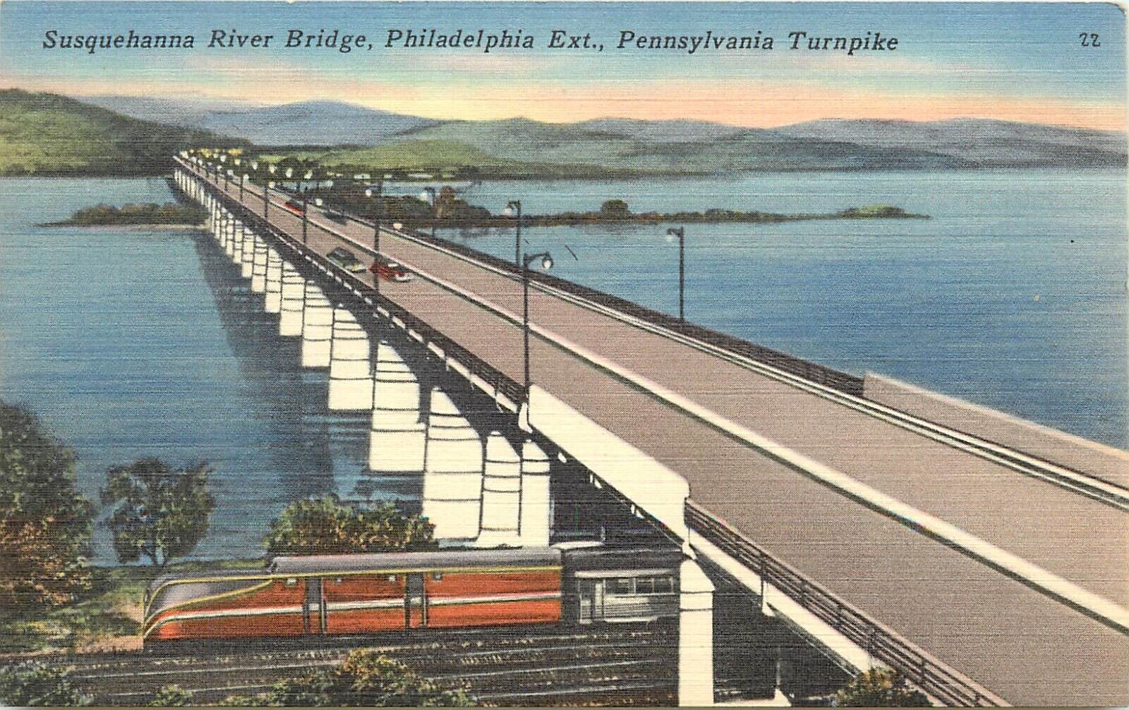 Susquehanna River Bridge Harrisburg PA Pennsylvania Turnpike Postcard