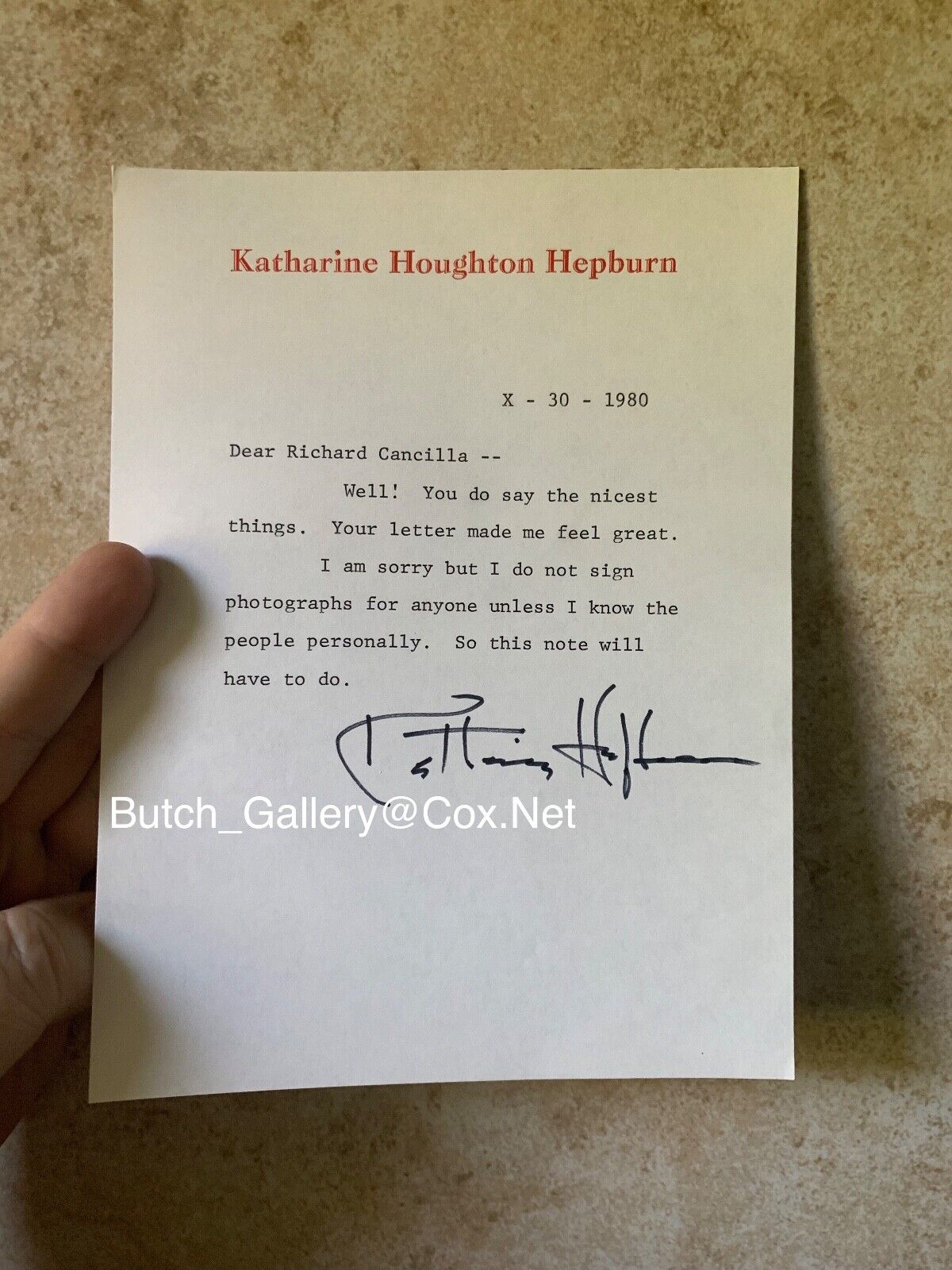 KATHERINE HEPBURN tls letter signed autograph in full