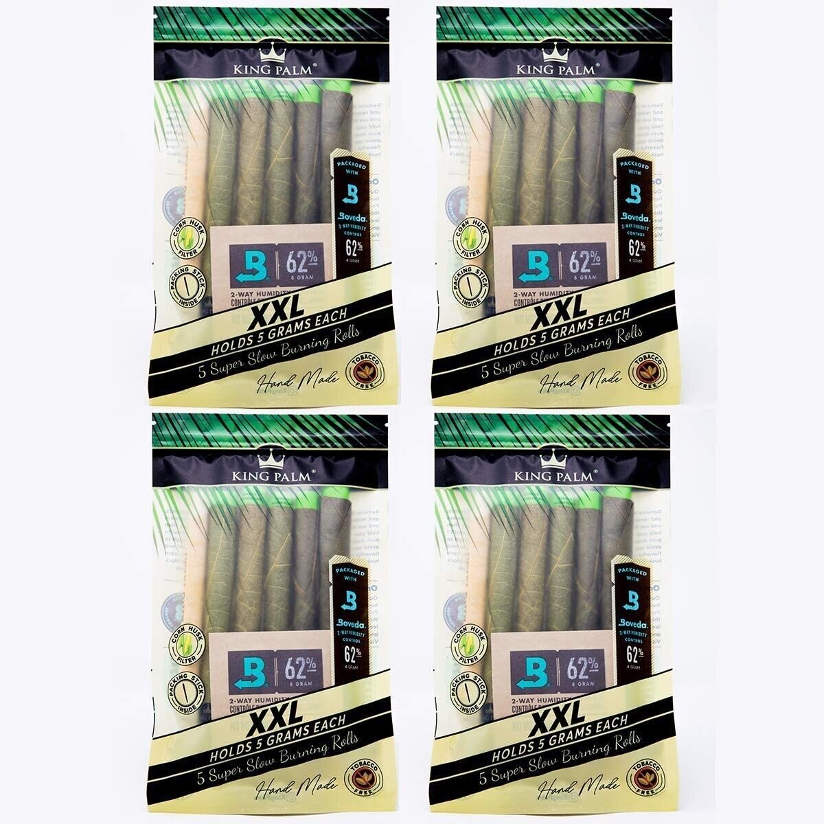 King Palm | XXL | Natural | Prerolled Palm Leafs | 4 Packs of 5 Each = 20 Rolls