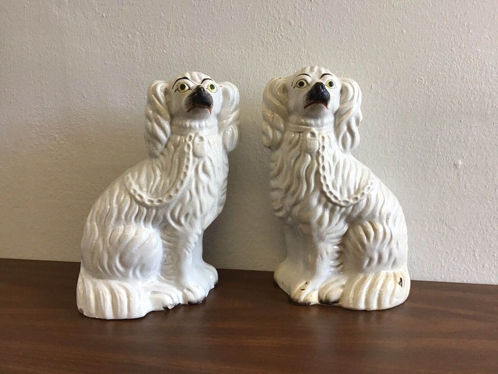 Pair Staffordshire Antique 11” Tall Large Ceramic Spaniel Dogs