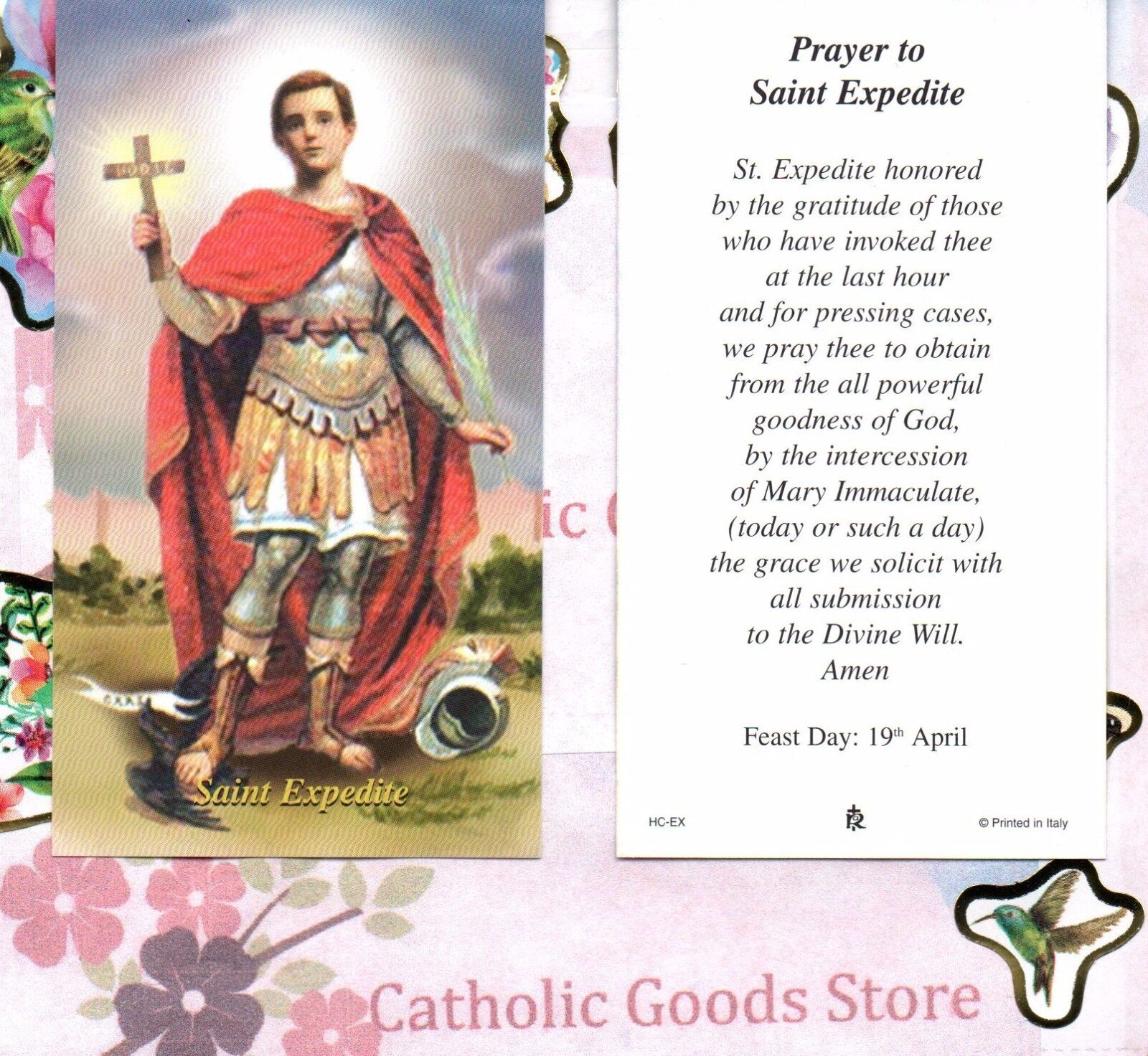 Saint St. Expedite with Prayer to St Expedite - Paperstock Holy Card RAP