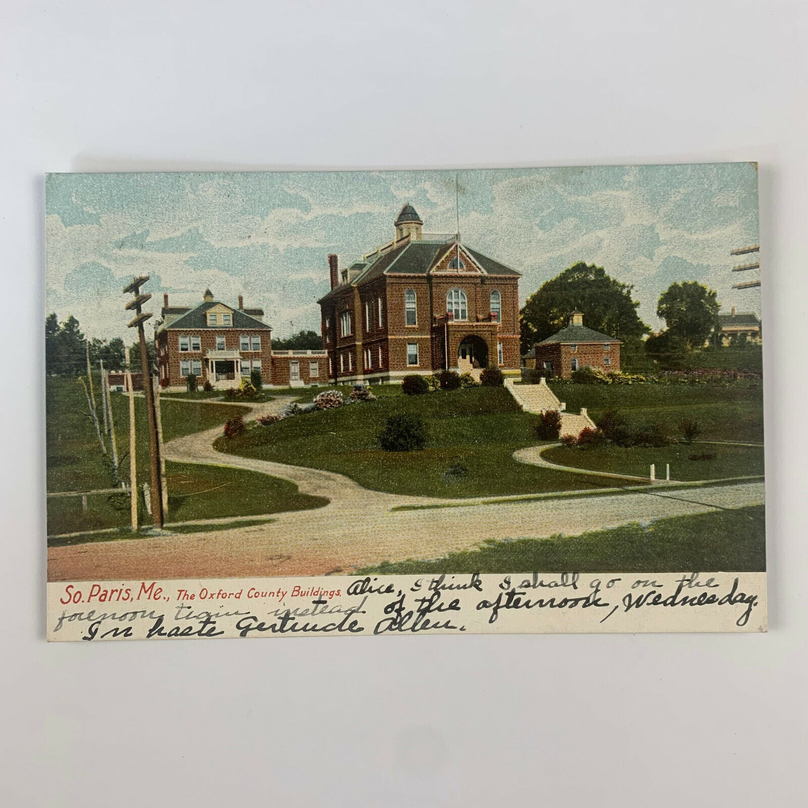 Postcard Maine South Paris ME Oxford County Building 1906 Posted Undivided Back